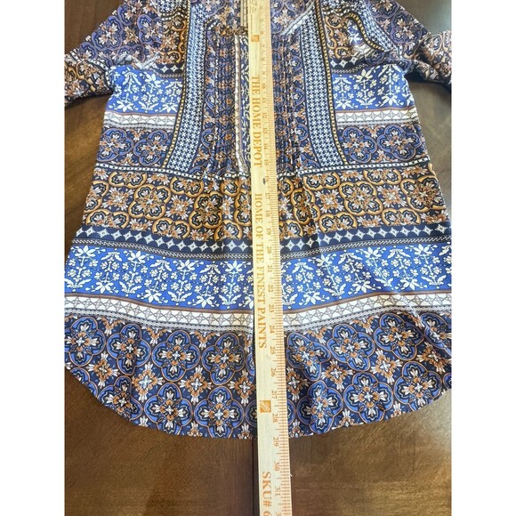 Daniel Rainn Top Women Small Blue Orange Floral Popover Pleated Patchwork Retro - Picture 4 of 9